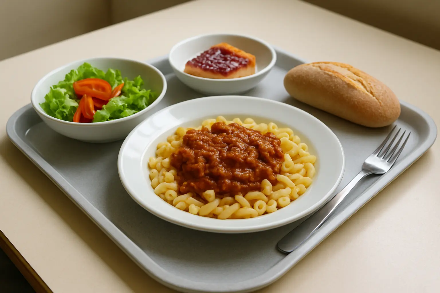Plateau-repas complet servi dans un restaurant universitaire Crous