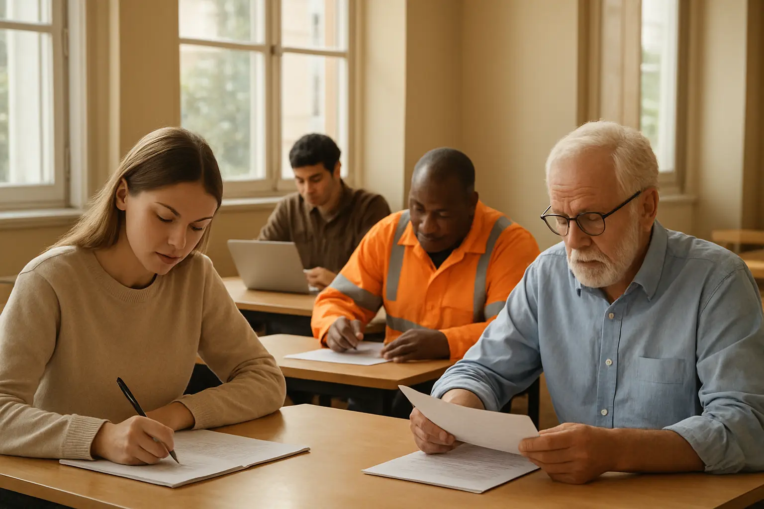 Différents profils d'étudiants et de professionnels préparant leur travail de fin de parcours