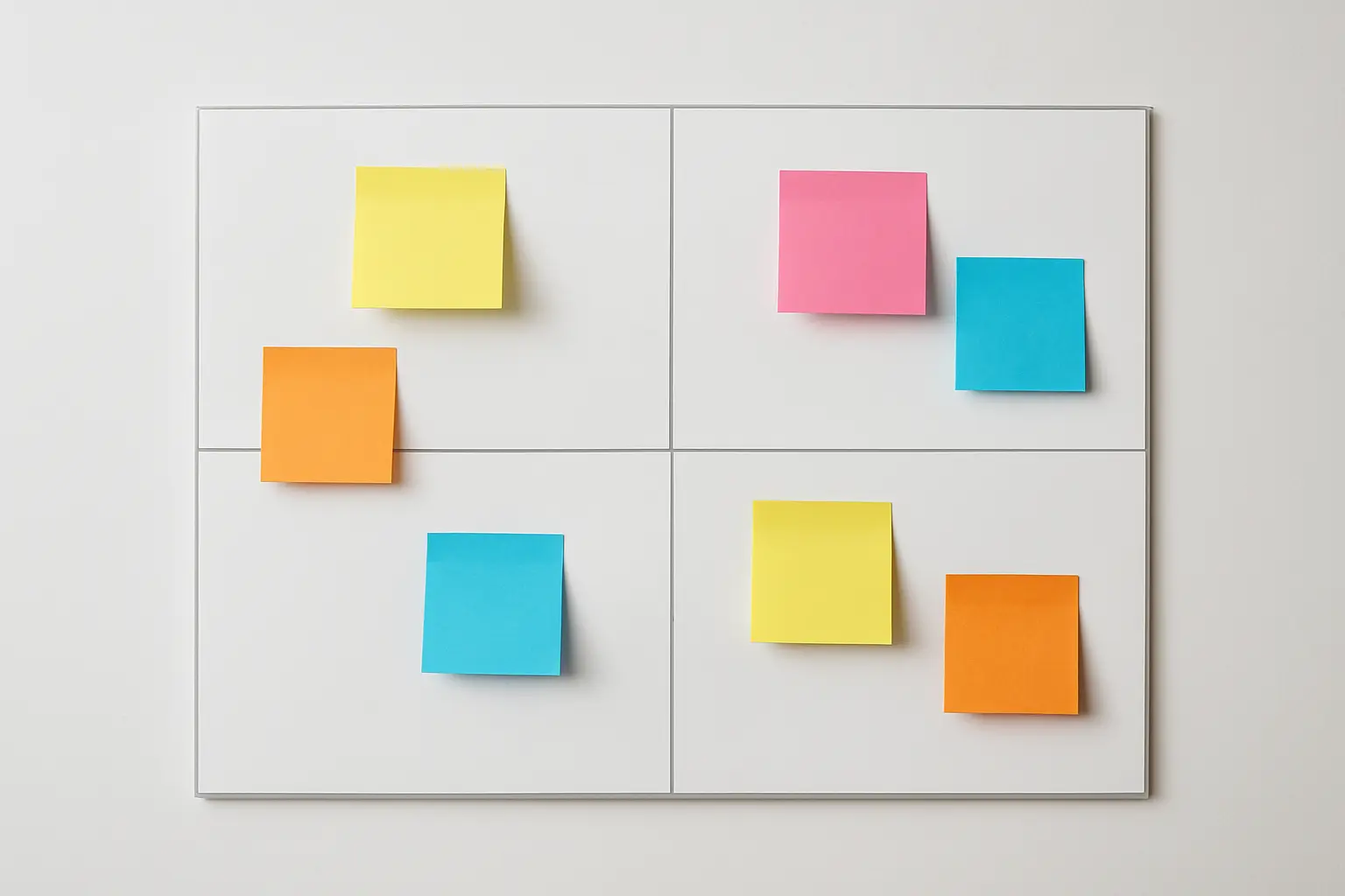 Matrice SWOT à quatre quadrants sur un tableau blanc