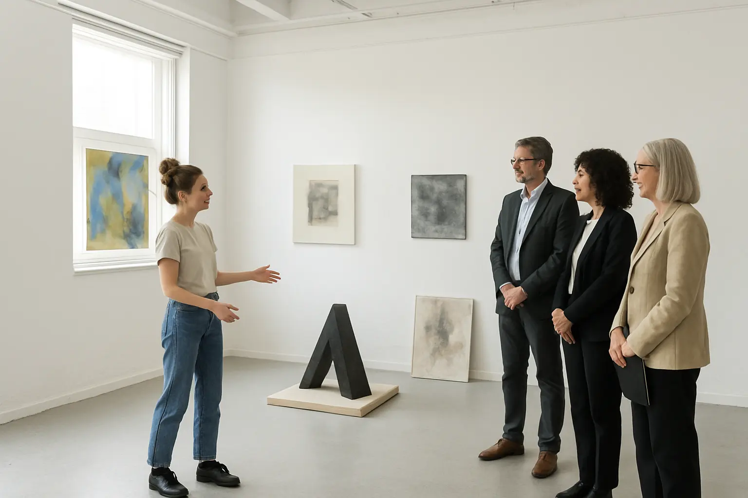 Présentation du travail plastique devant le jury du DNSEP dans un espace d'exposition
