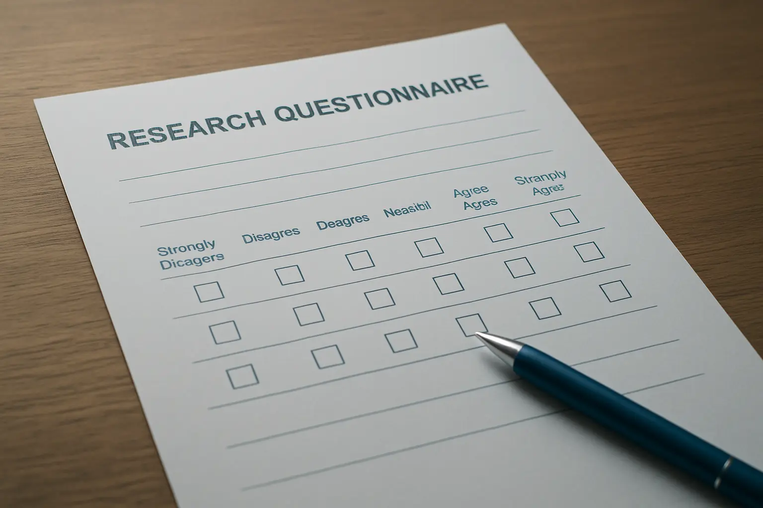 Questionnaire de recherche avec échelle de Likert sur un bureau