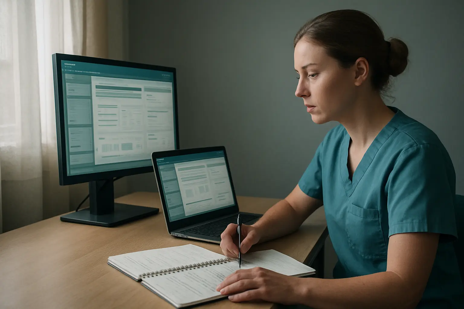 Étudiant infirmier comparant des outils IA pour son mémoire IFSI sur ordinateur