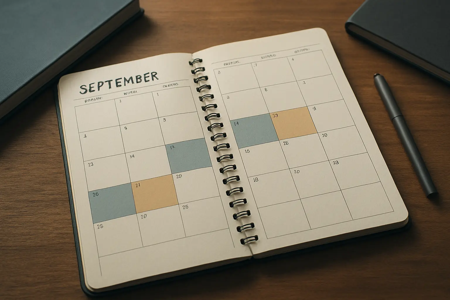Calendrier universitaire ouvert sur le mois de septembre, agenda
