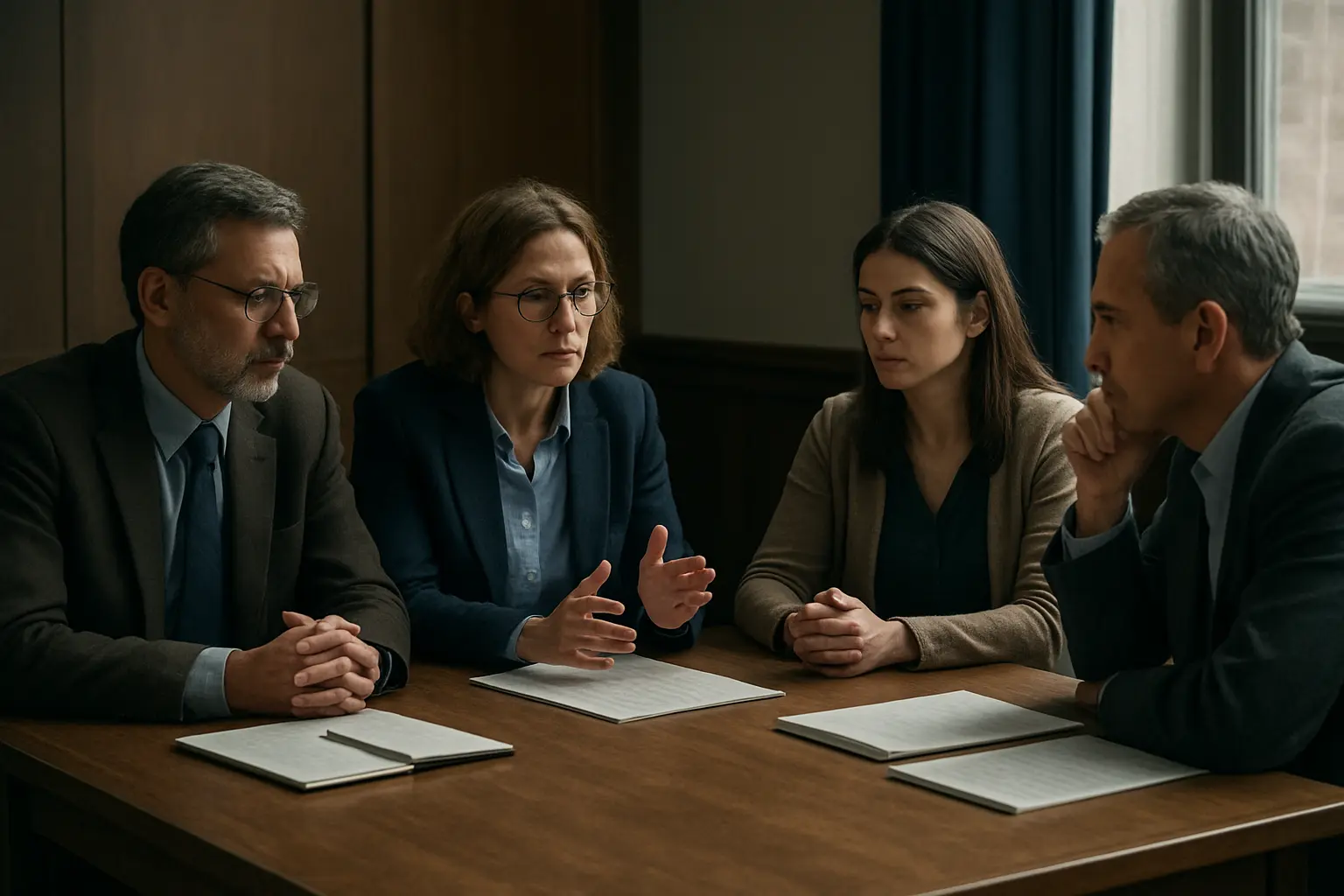 Membres d'un jury délibérant autour d'une table