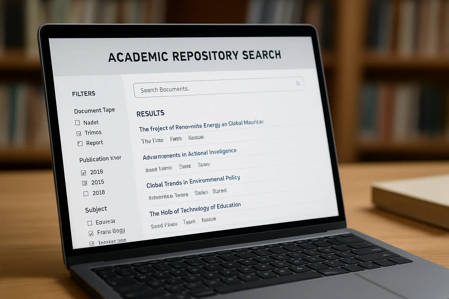 Écran de recherche documentaire affichant des résultats de mémoires indexés