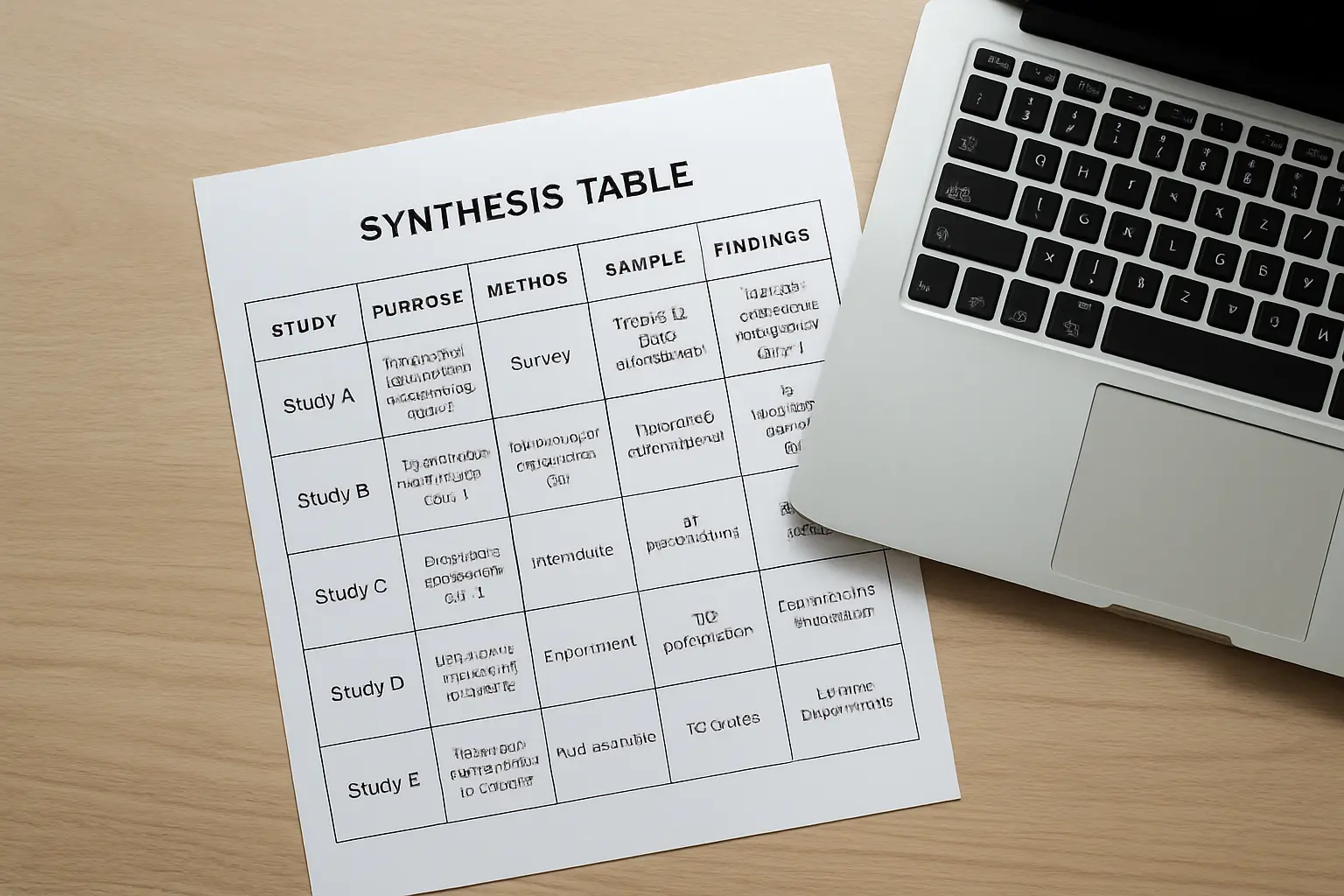 Tableau de synthèse comparant plusieurs études d'un corpus documentaire