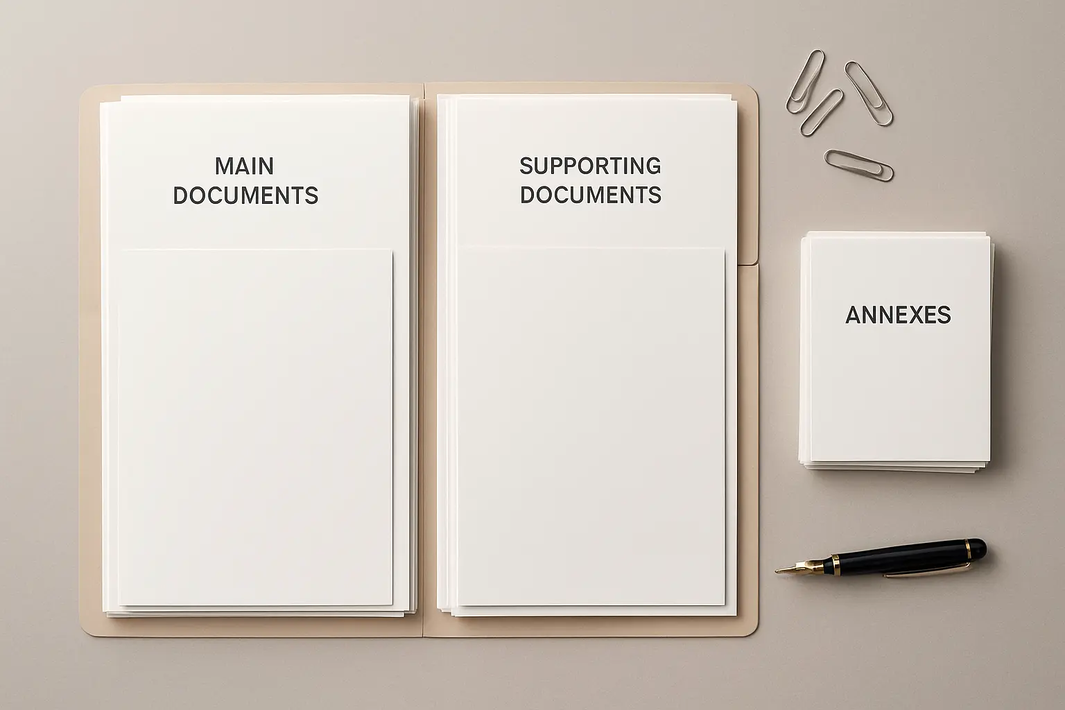 Dossier administratif organisé en deux parties avec intercalaires et annexes