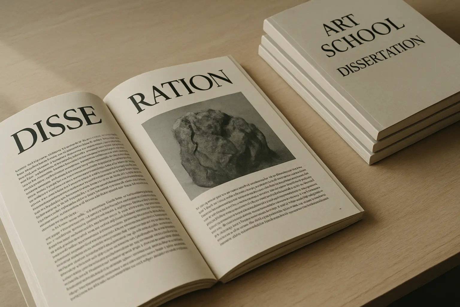 Mémoire d'école d'art conçu comme un objet éditorial avec mise en page soignée