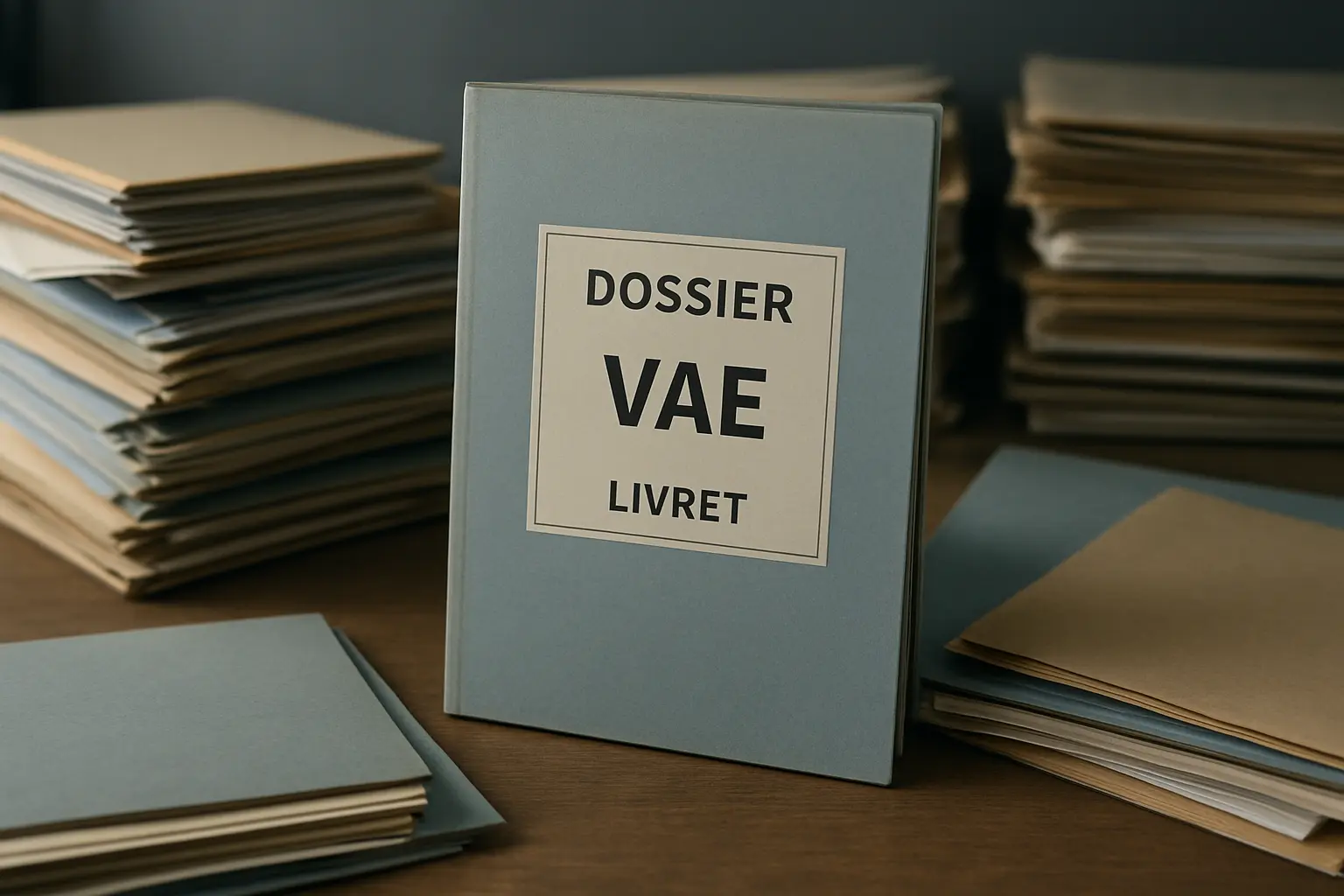 Dossier et livret de validation des acquis, documents administratifs empilés