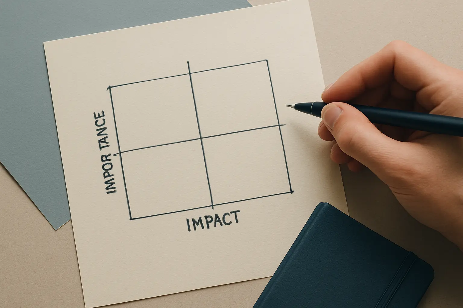 Matrice d'analyse importance/impact dessinée à la main