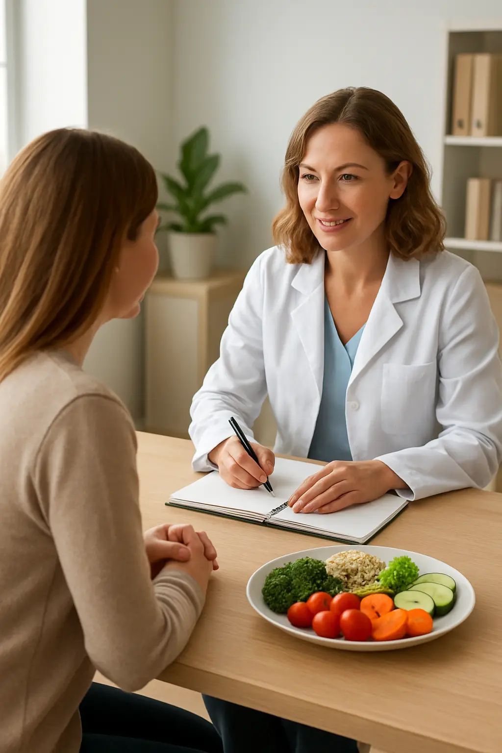 Diététicienne menant un entretien alimentaire avec un patient dans le cadre d'une enquête de terrain