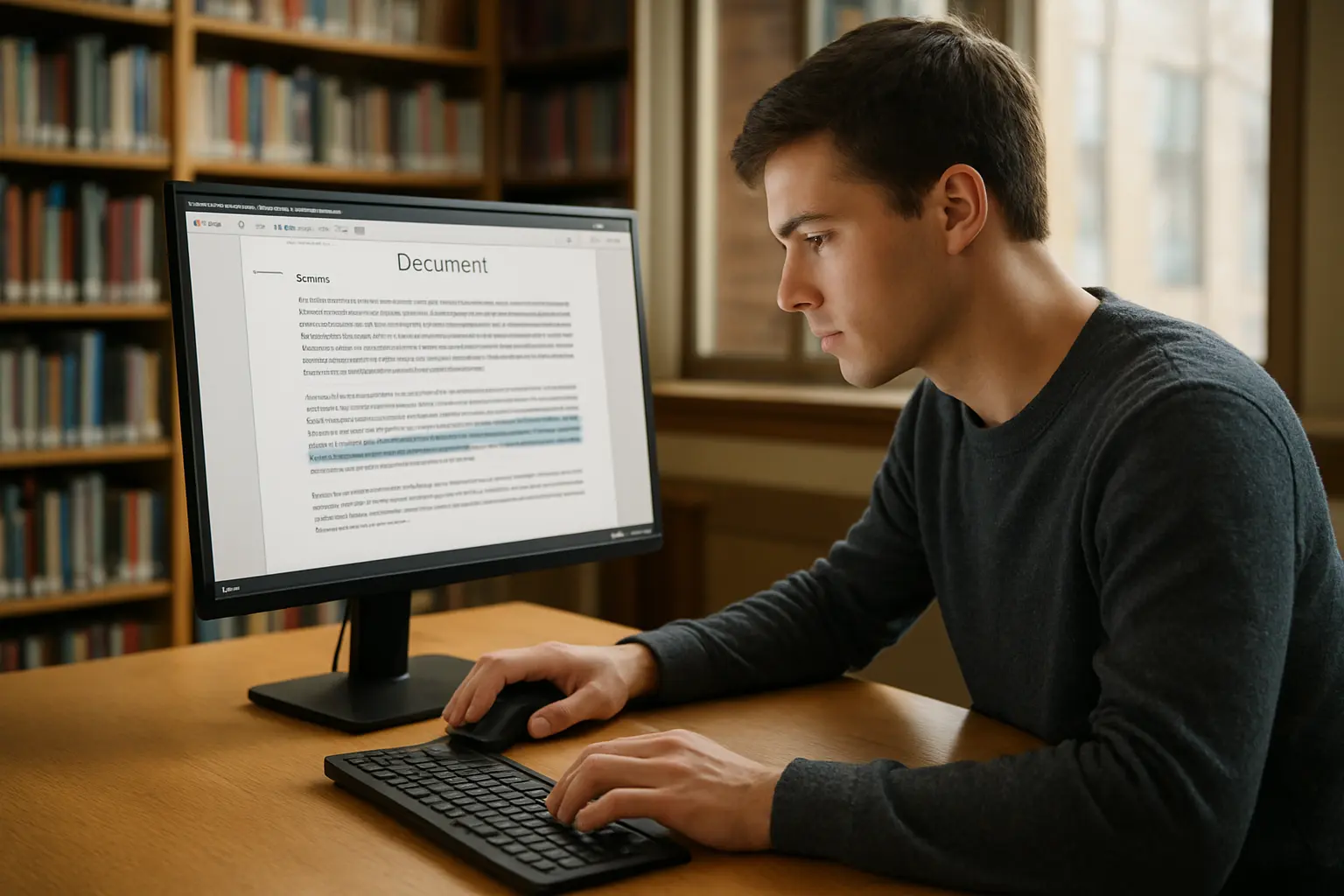 Étudiant vérifiant que le texte de son PDF de mémoire reste sélectionnable après la compression du fichier