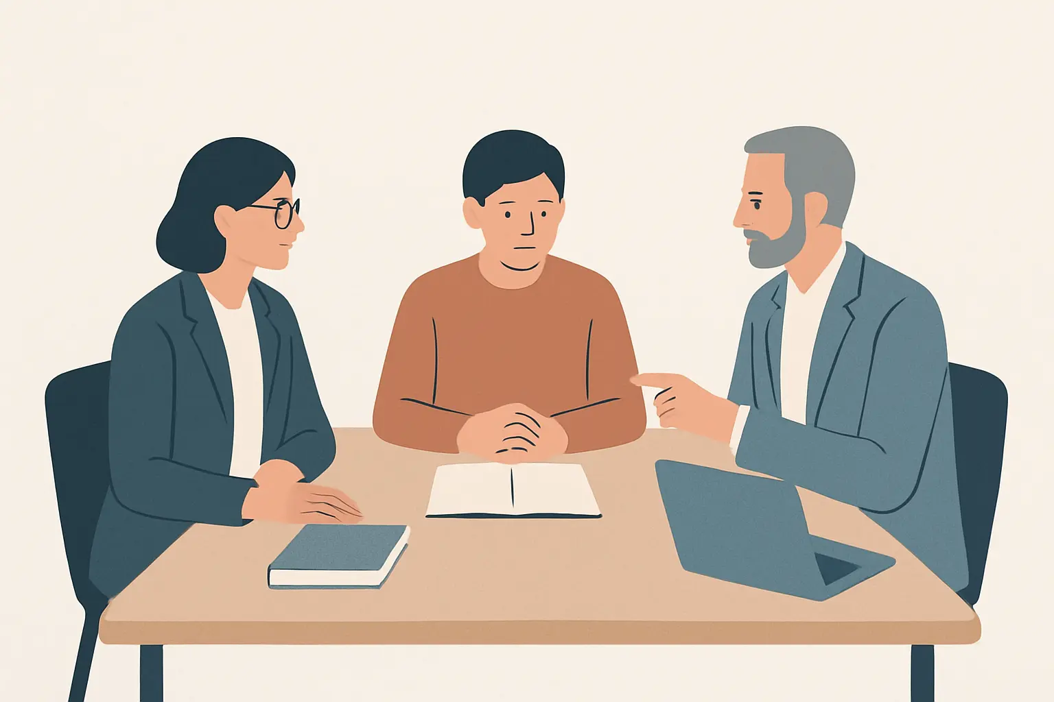 Étudiant en réunion avec ses deux directeurs de mémoire
