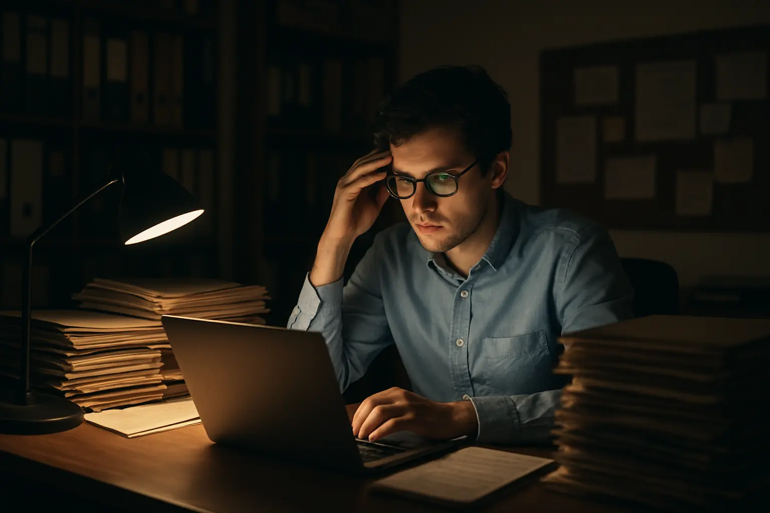Jeune chercheur postdoctoral dans un bureau universitaire, illustrant l'allongement du parcours vers un poste de recherche permanent après la thèse