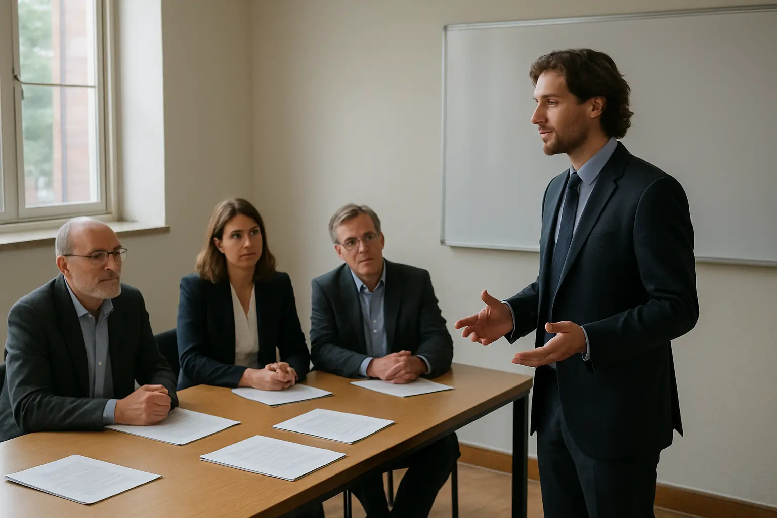 Petit jury universitaire écoutant la présentation d'un mémoire de diplôme d'université