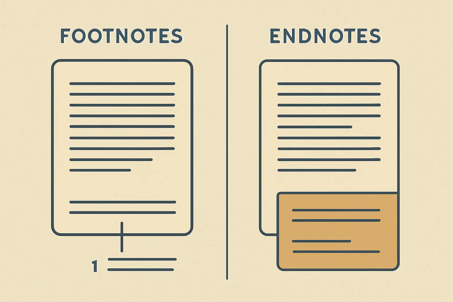 Comparaison visuelle entre notes de bas de page et notes de fin dans un document Word