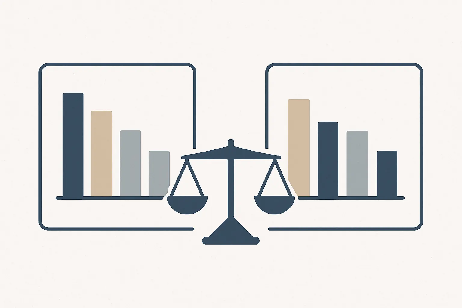 Deux versions d'une même analyse comparées côte à côte sur une balance
