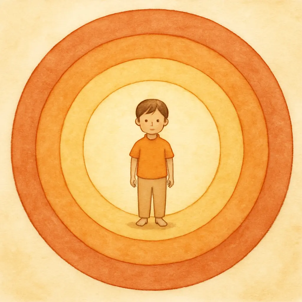 Cercles concentriques du modèle écologique de Bronfenbrenner autour d'un enfant