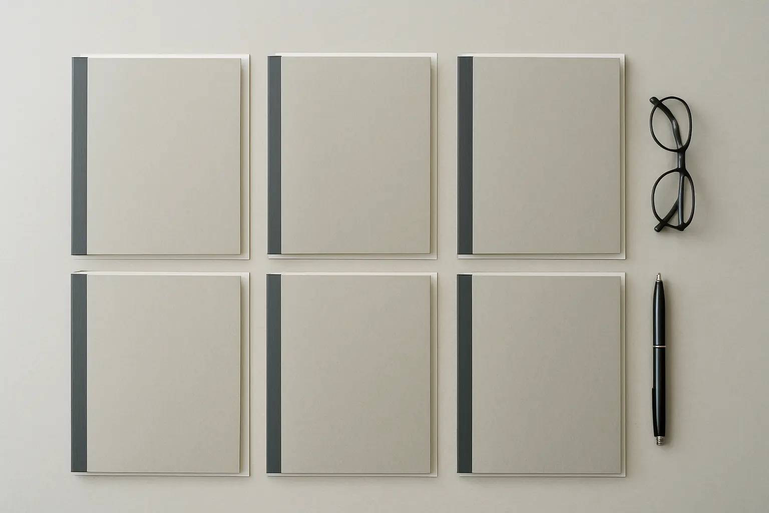 Plusieurs mémoires professionnels classés par filière sur une table