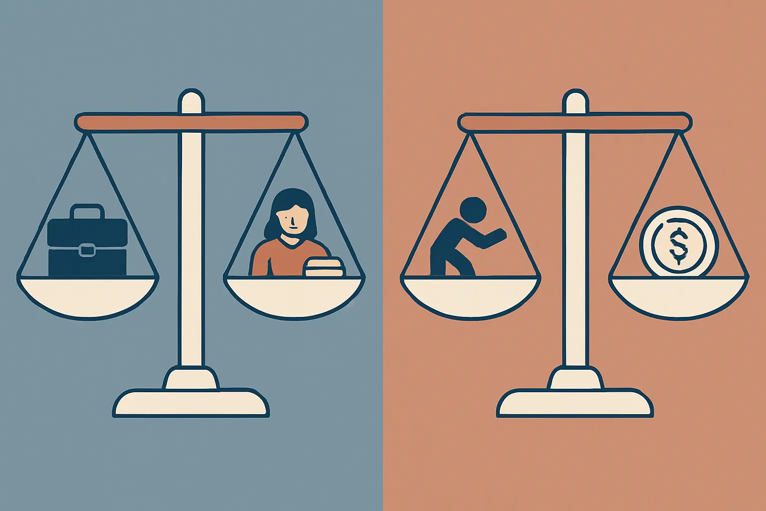 Deux balances comparant demande-contrôle (Karasek) et efforts-récompenses (Siegrist)