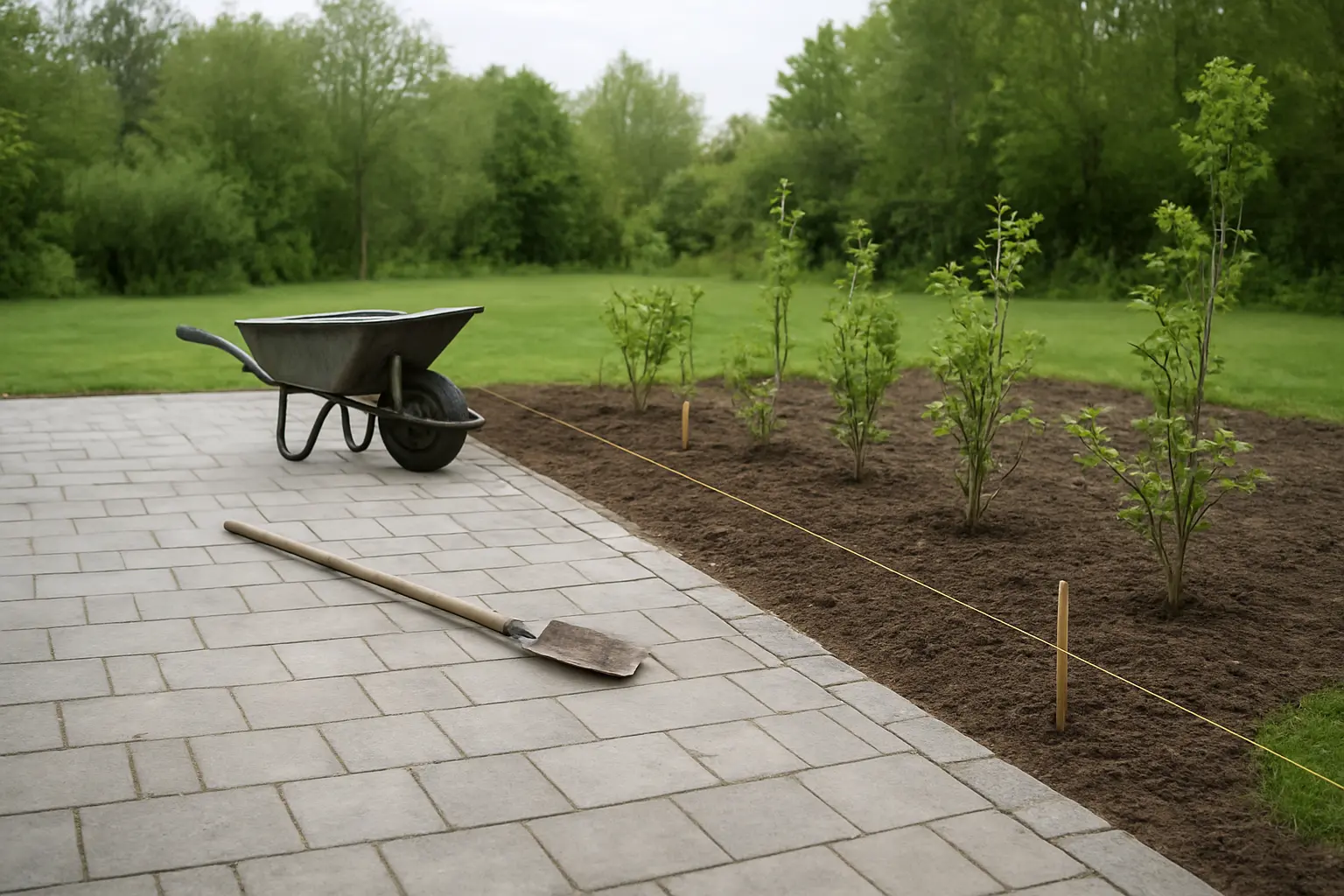 Chantier d'aménagement paysager en cours de réalisation