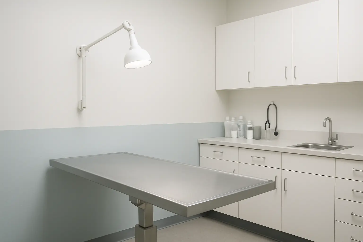 Salle de consultation vétérinaire équipée, sans personne