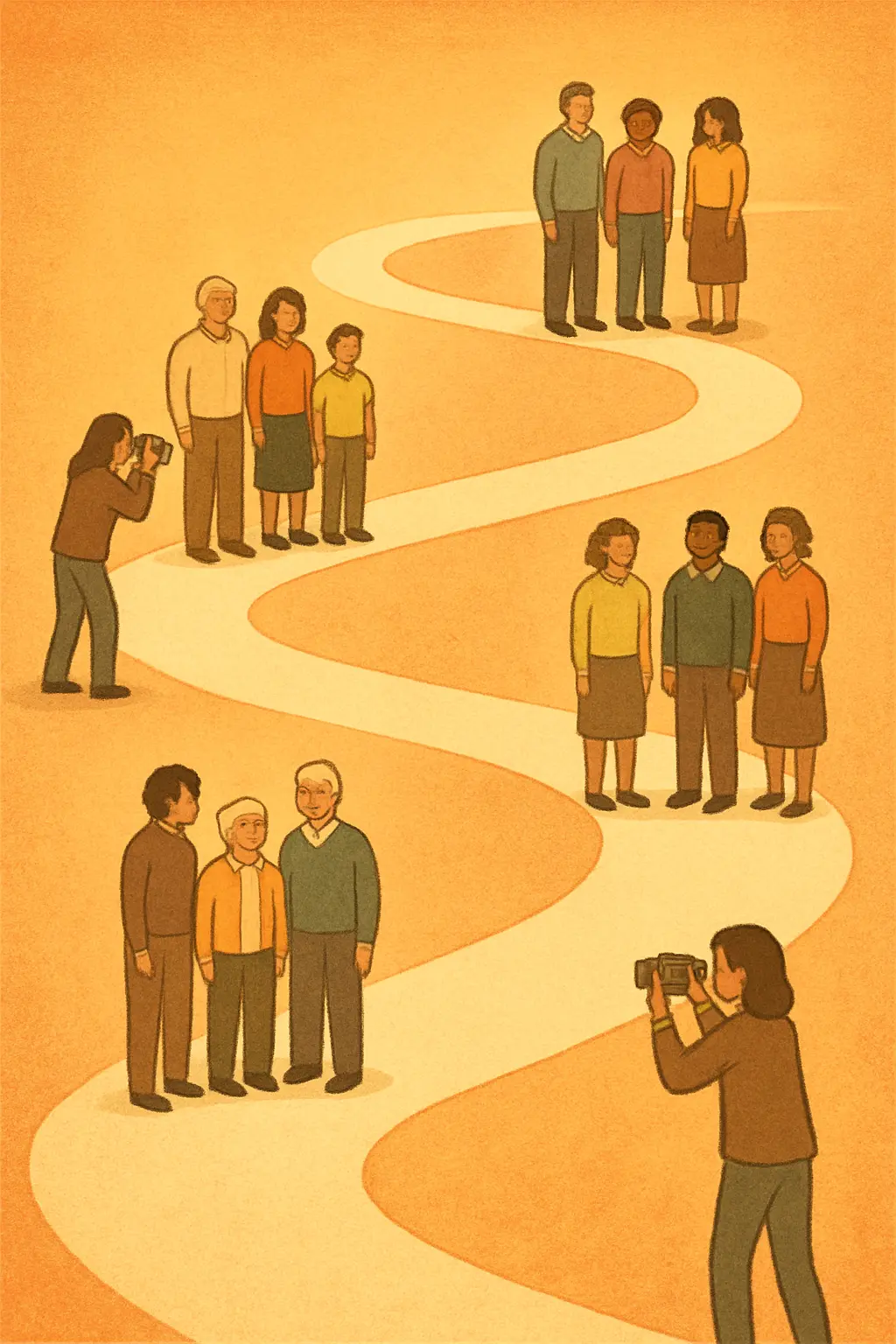 Chemin dans le temps symbolisant le suivi longitudinal d'une cohorte de participants