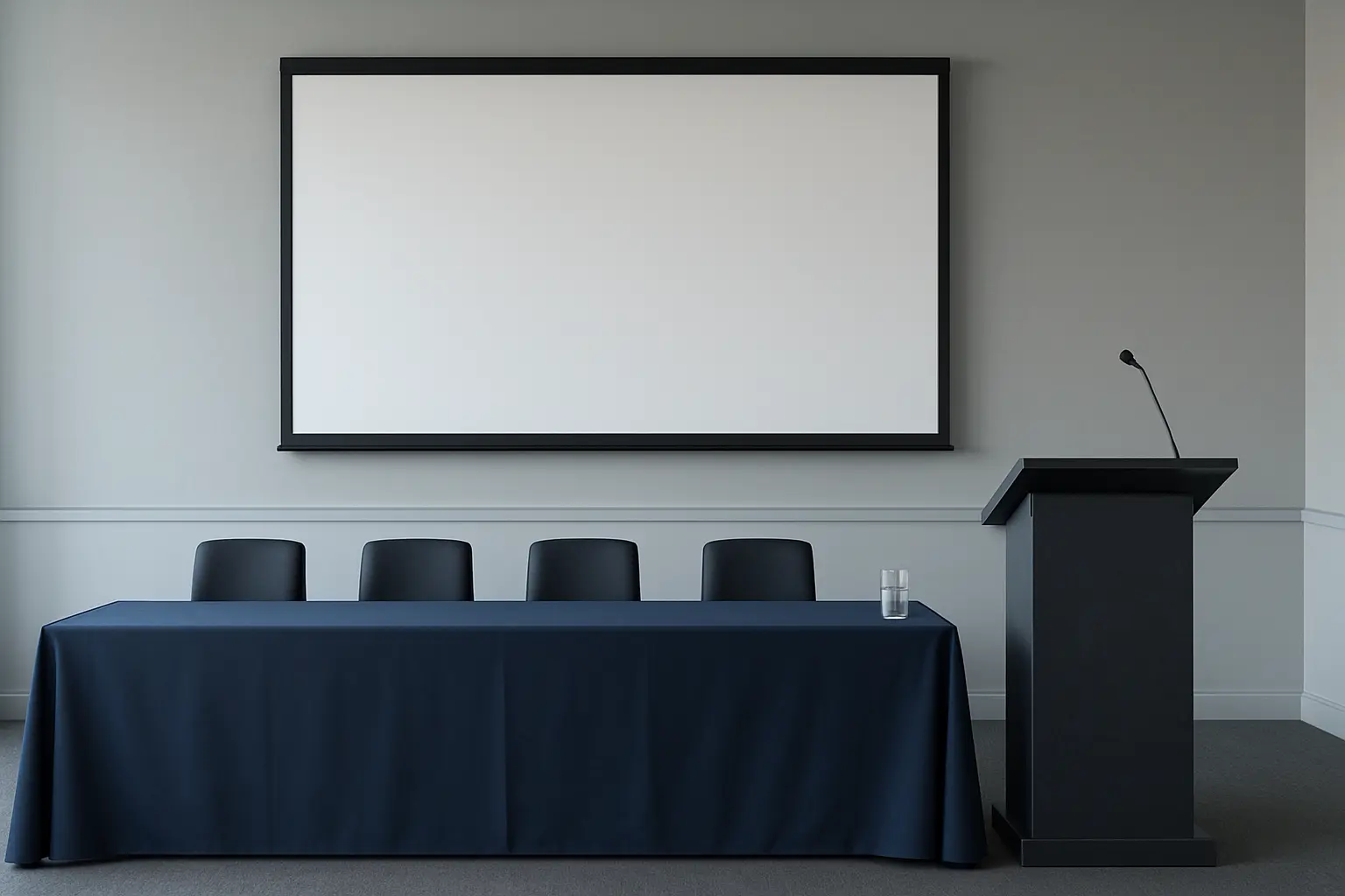 Salle préparée pour la soutenance du mémoire d'ingénieur devant quatre membres de jury