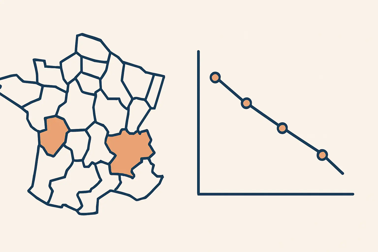 Carte stylisée de circonscriptions et graphique de participation, symbolisant l'analyse quantitative en science politique