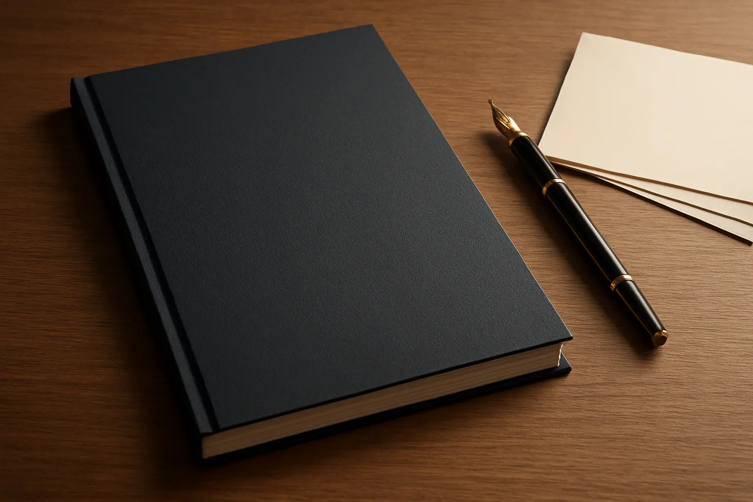 Document relié posé sur un bureau à côté d'un stylo pour signature