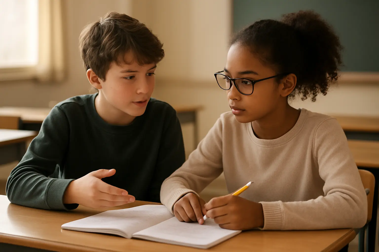 Élèves en tutorat entre pairs, sujet d'un entretien de recherche en sciences de l'éducation