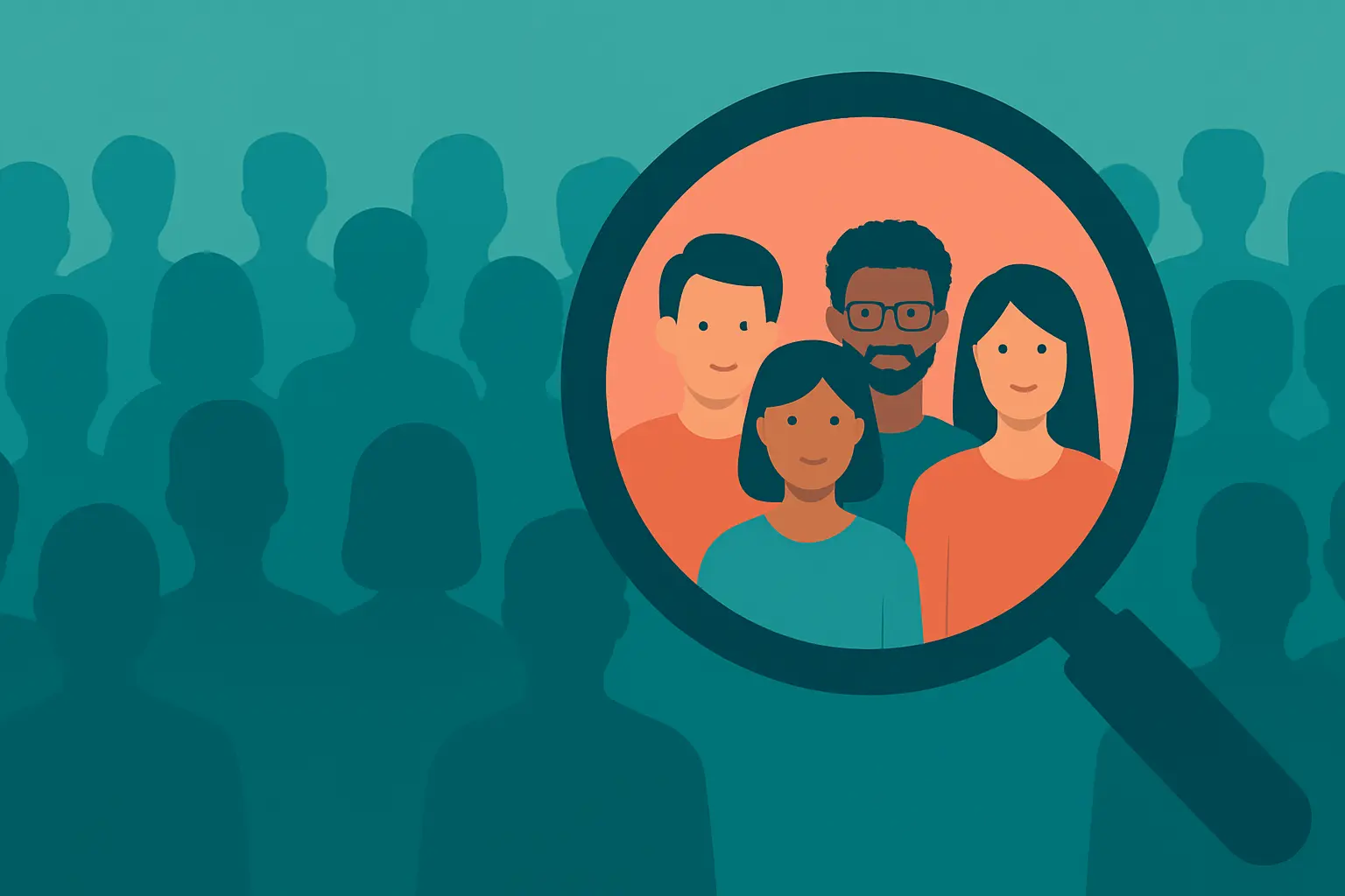 Illustration d'une loupe mettant en évidence un petit groupe représentatif au sein d'une population plus large