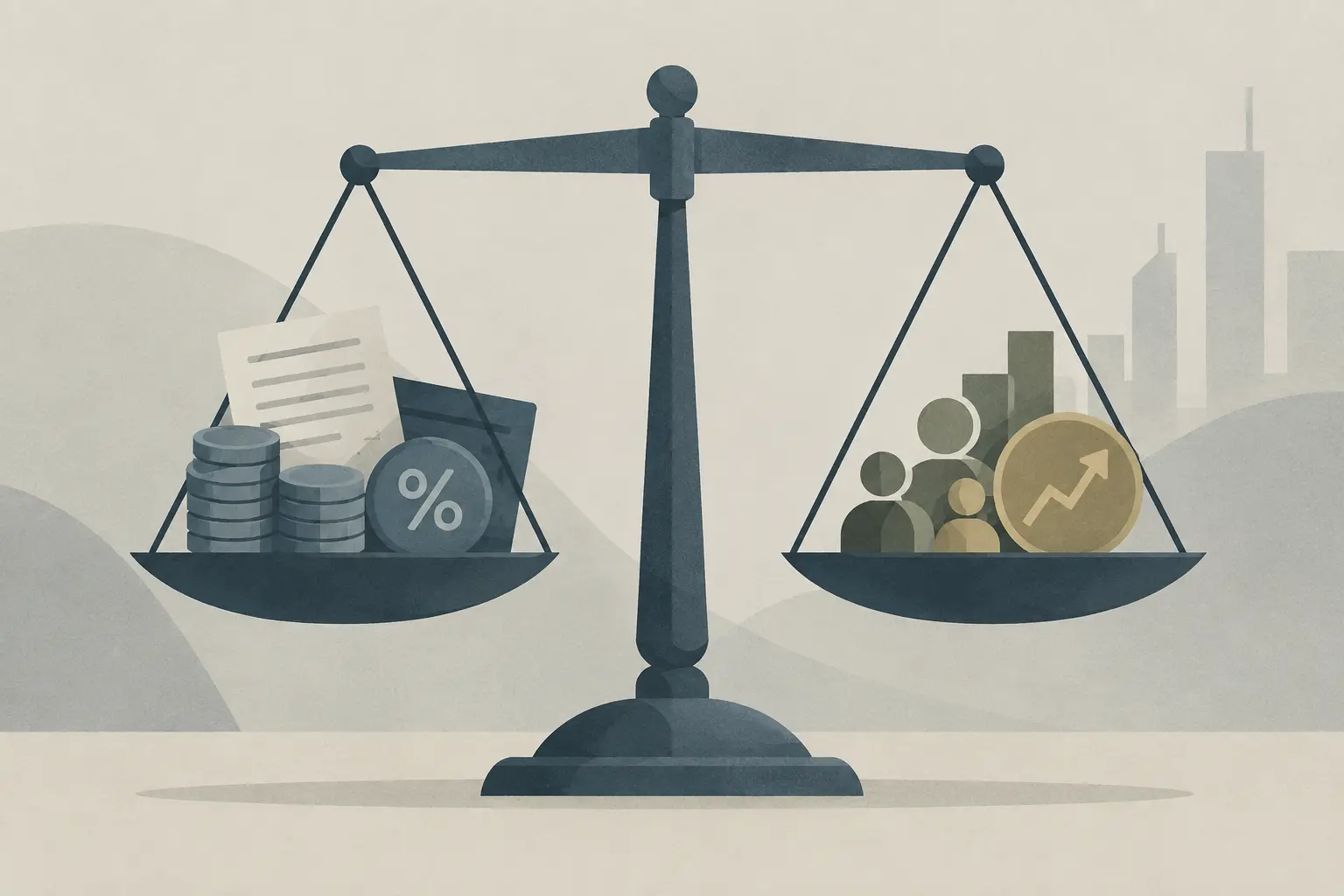 Illustration éditoriale de la structure du capital et de l'arbitrage dette-fonds propres en finance
