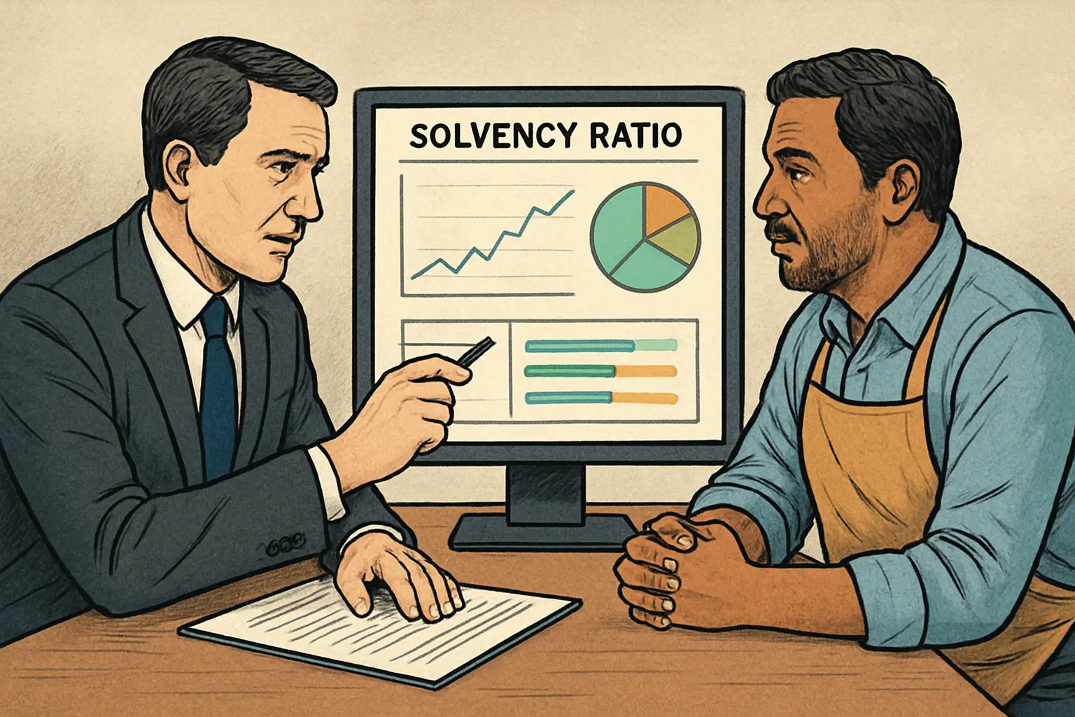Un chargé d'affaires bancaire analyse le ratio de solvabilité d'une petite entreprise