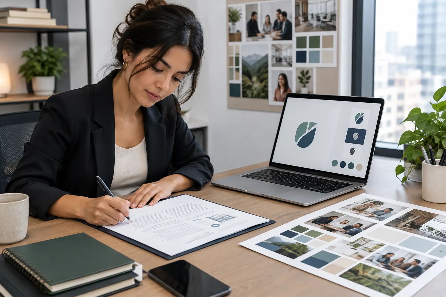 Professionnel RH rédigeant un avant-projet de recherche sur la marque employeur pour un mémoire