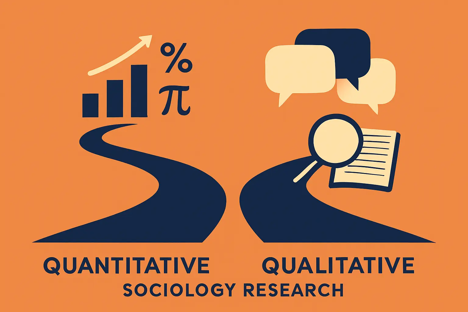 Illustration symbolisant les deux traditions de recherche en sociologie, quantitative et compréhensive qualitative