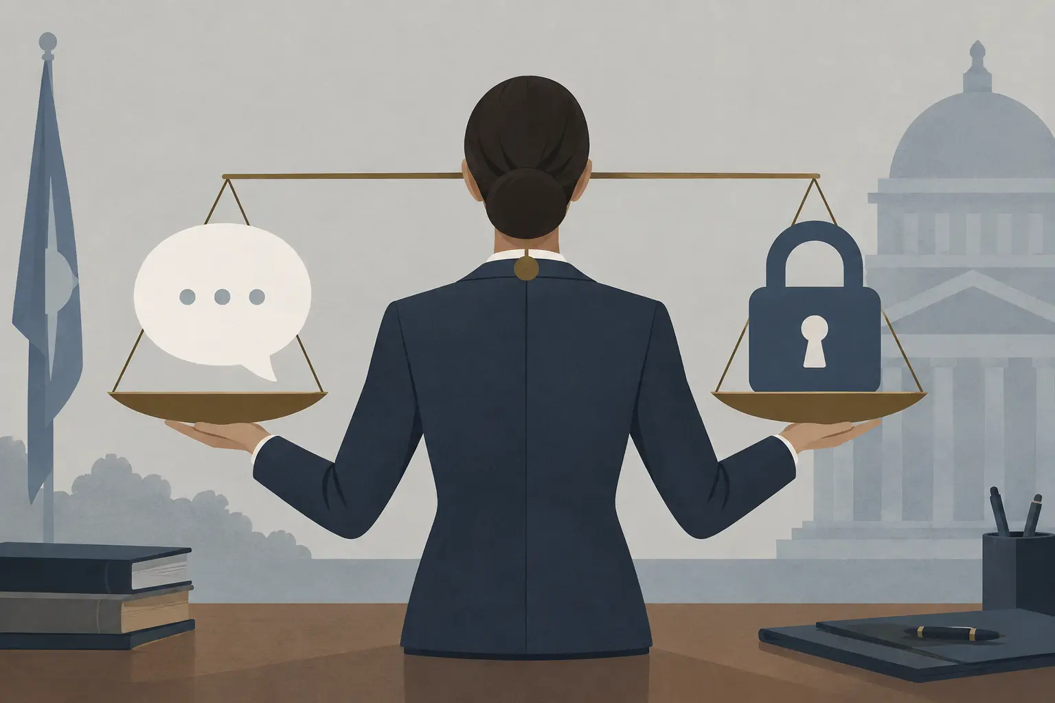 Illustration éditoriale de l'obligation de discrétion professionnelle et du devoir de réserve des agents publics