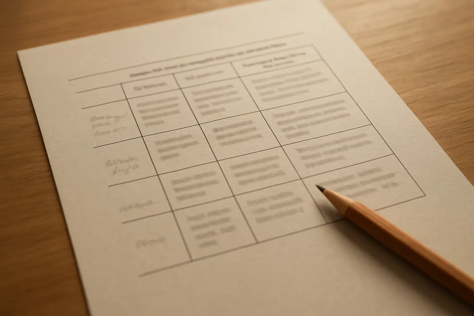 Page de mémoire imprimée présentant le tableau des variables du modèle de recherche, annotée au crayon