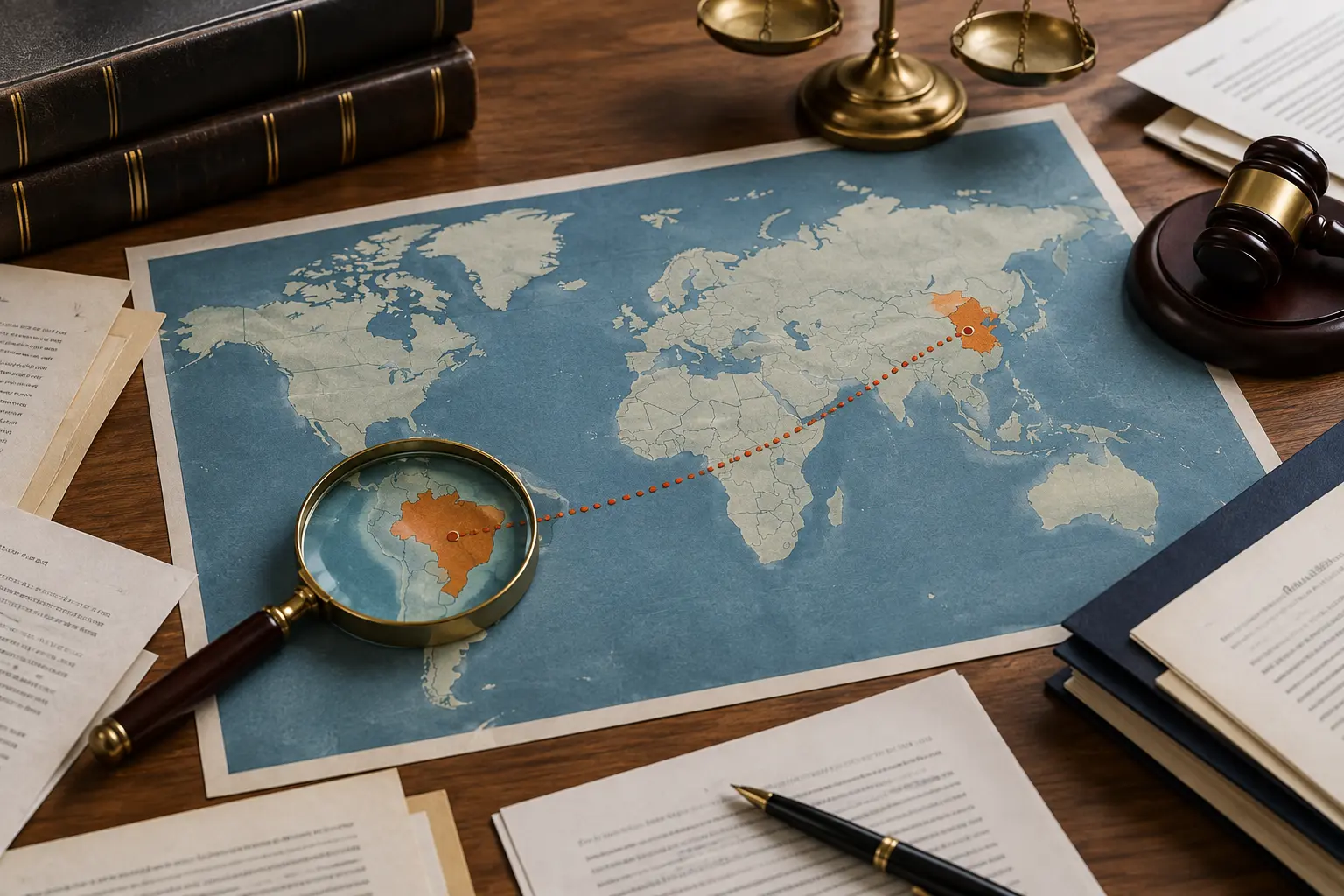 Carte du monde avec deux régions mises en évidence, illustration du choix des juridictions à comparer dans un mémoire de droit