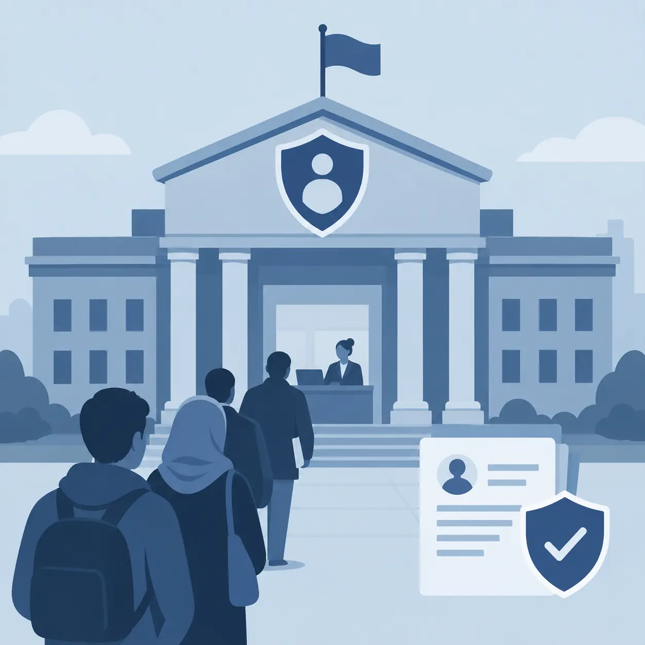 Illustration éditoriale de l'accompagnement social des demandeurs d'asile et du rôle de l'OFPRA dans la procédure de protection internationale