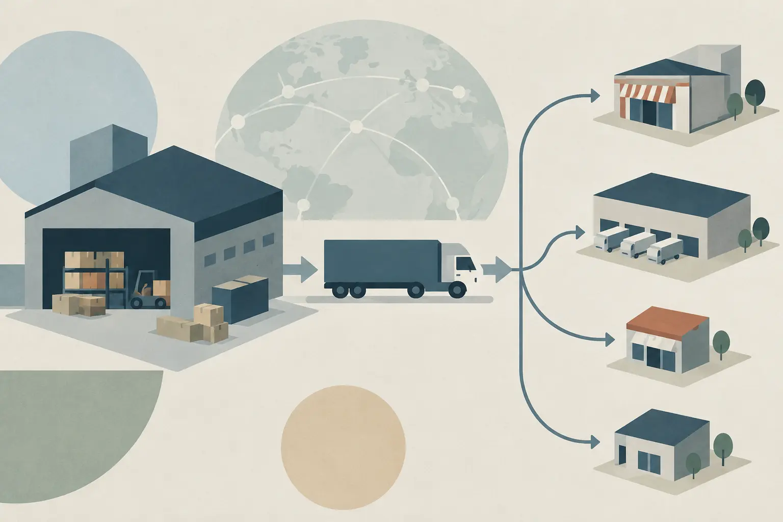 Illustration éditoriale de flux logistiques et de chaîne d'approvisionnement