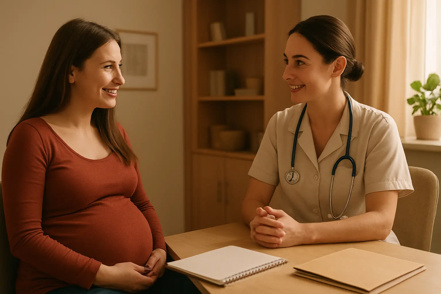Consultation prénatale entre une sage-femme et une patiente pour un entretien prénatal précoce