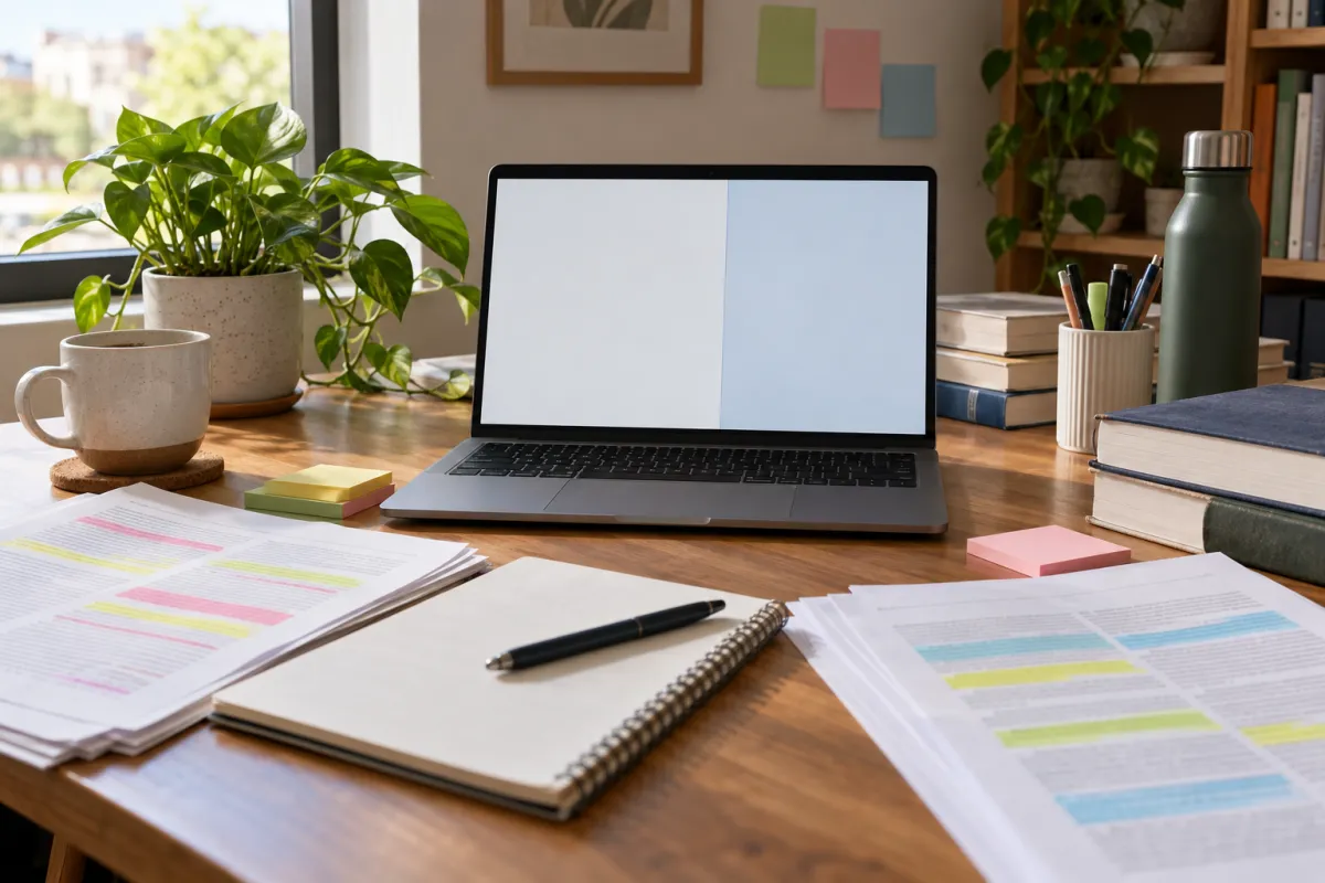 Étudiant analysant un article scientifique PDF avec un outil de chat IA