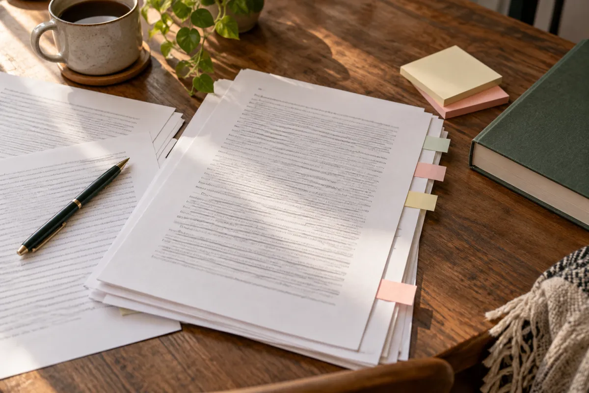 Étudiant vérifiant les citations dans le texte d'un mémoire selon les normes APA