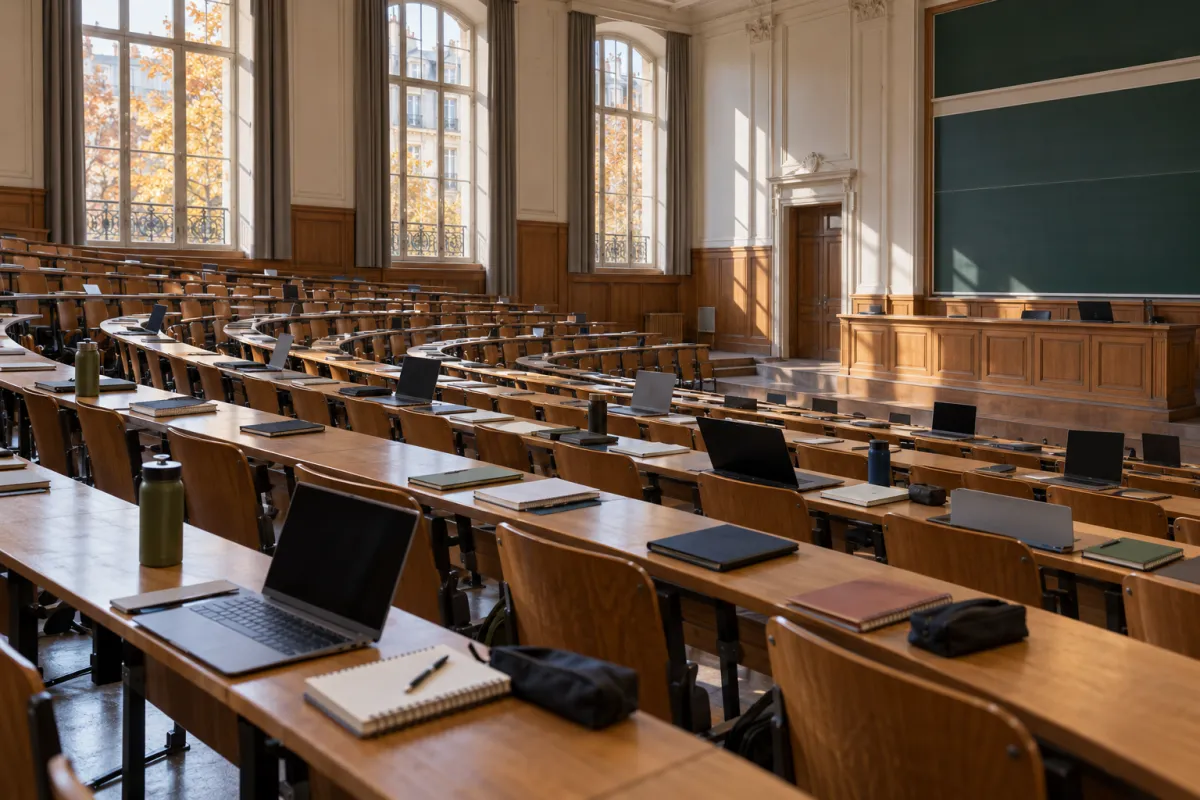 Amphithéâtre universitaire rempli d'étudiants à la rentrée 2026-2027