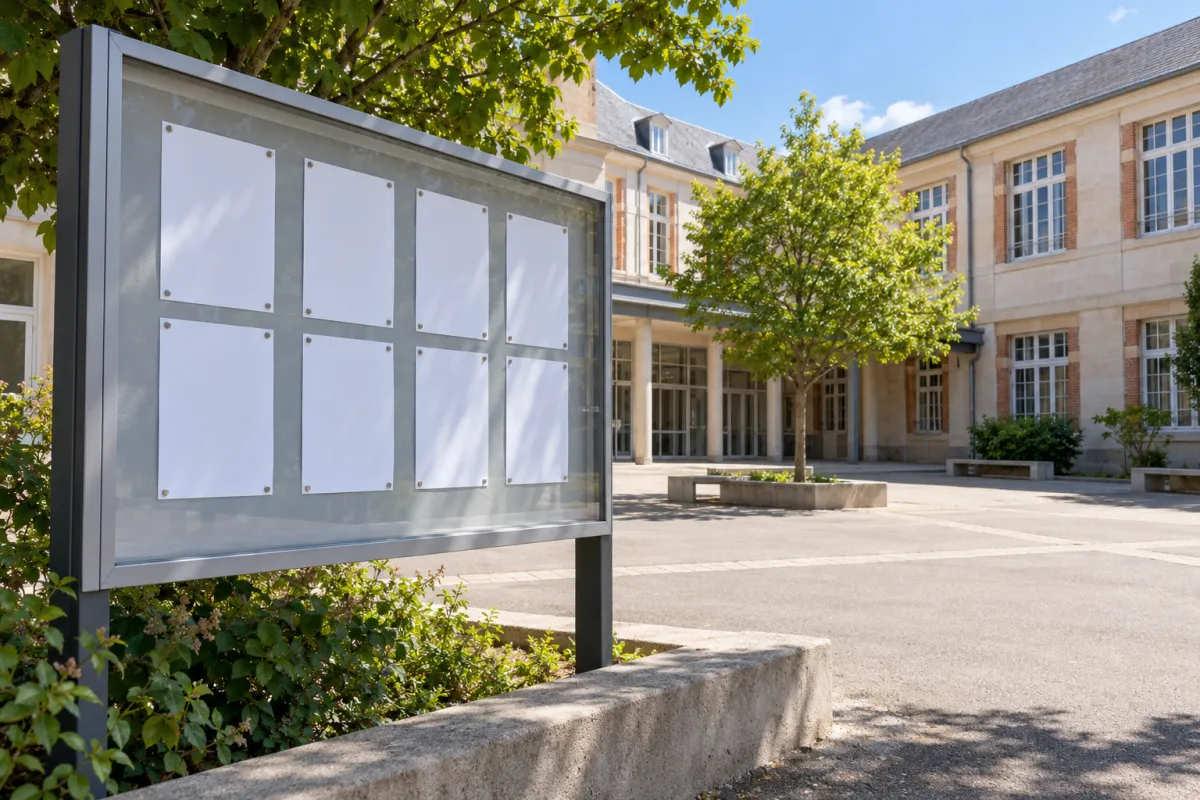 Lycéens consultant les résultats du bac affichés devant leur lycée